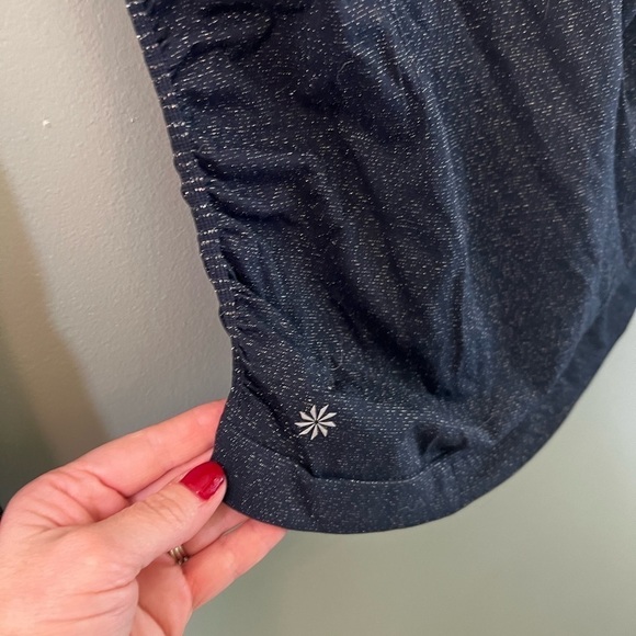 Athleta Women XS Speedlight Glow Sparkle Top Black Metallic Long Sleeve Ruched - Picture 3 of 7